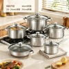 CGUCOOK color crudo acero inoxidable set 12 piezas binaural sartén set de sartén set de sartén multifunción set de sartén combinado home set details Picture